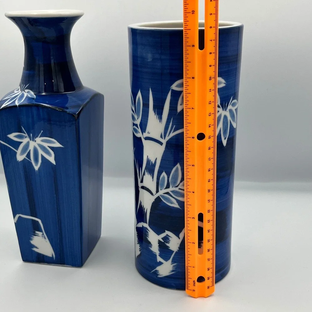 Trimont‎ Ware Blue & White Porcelain Vases Set Bamboo Design Decorative